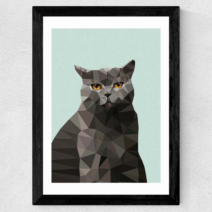 Cat British Blue Wide Black Frame