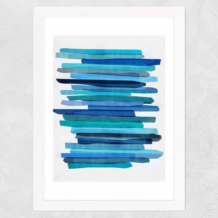 Blue Stripes Wide White Frame Blue Stripes Wide White Frame