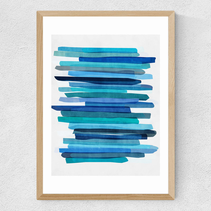 Blue Stripes Medium Oak Frame