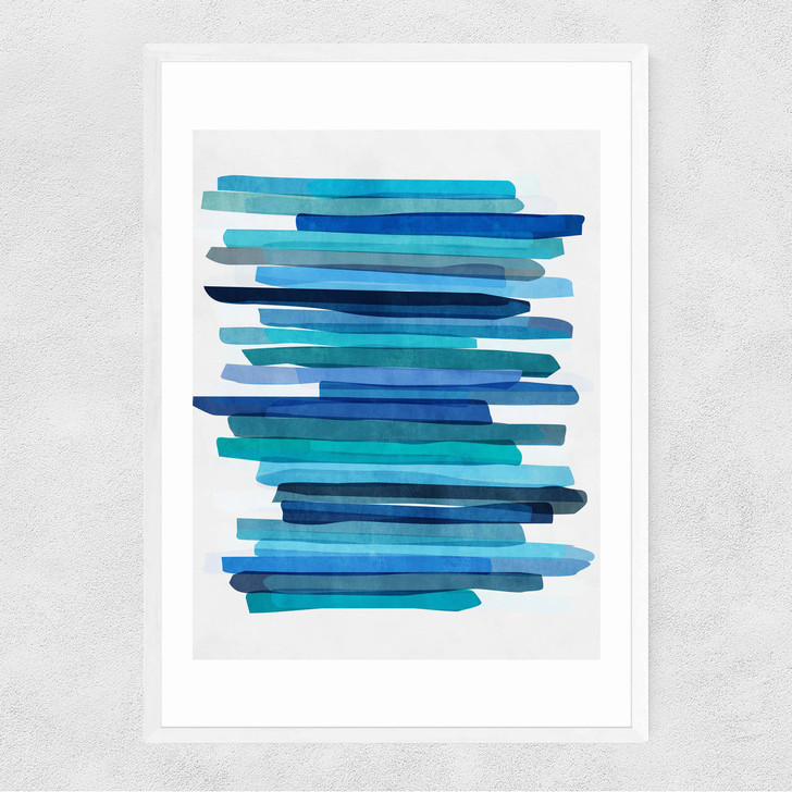 Blue Stripes Narrow White Frame