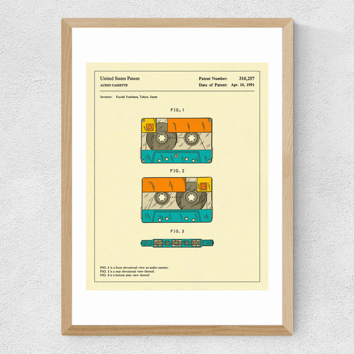 Cassette Patent Medium Oak Frame Cassette Patent Medium Oak Frame