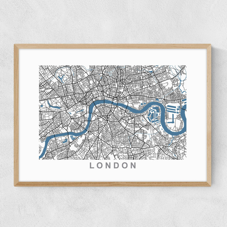 London Map Narrow Oak Frame London Map Narrow Oak Frame