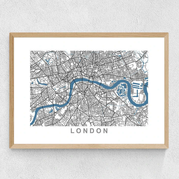 London Map Medium Oak Frame