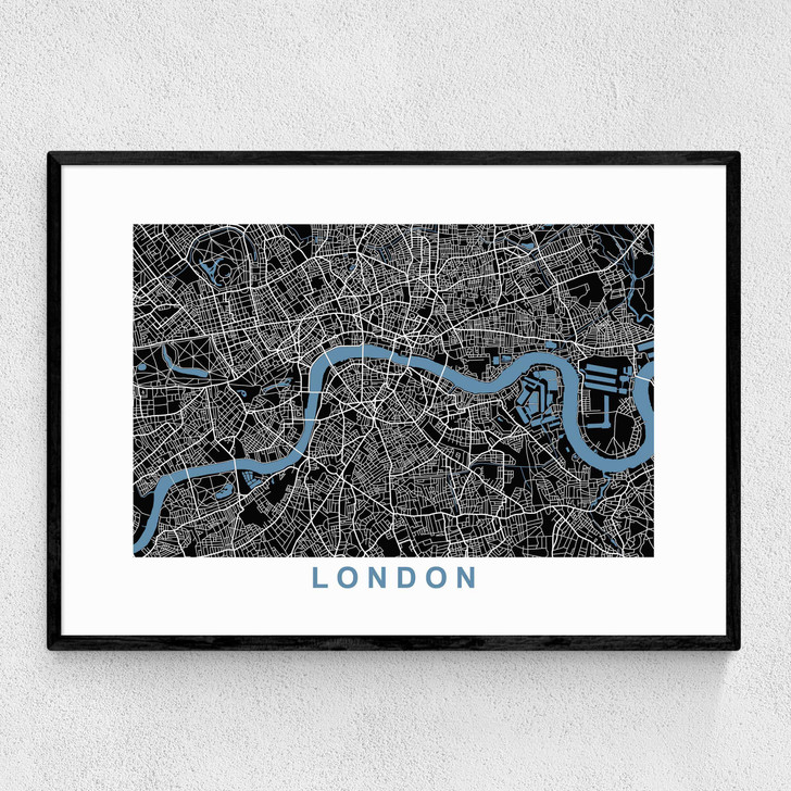 London Map Negative Narrow Black Frame London Map Negative Narrow Black Frame