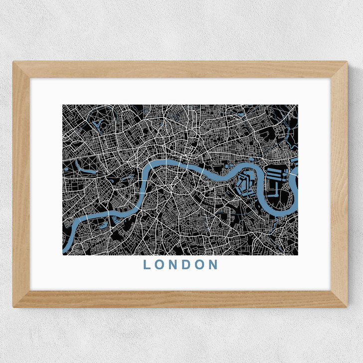 London Map Negative Wide Oak Frame London Map Negative Wide Oak Frame