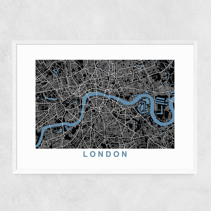 London Map Negative Narrow White Frame London Map Negative Narrow White Frame
