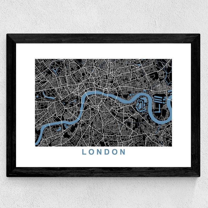 London Map Negative Wide Black Frame