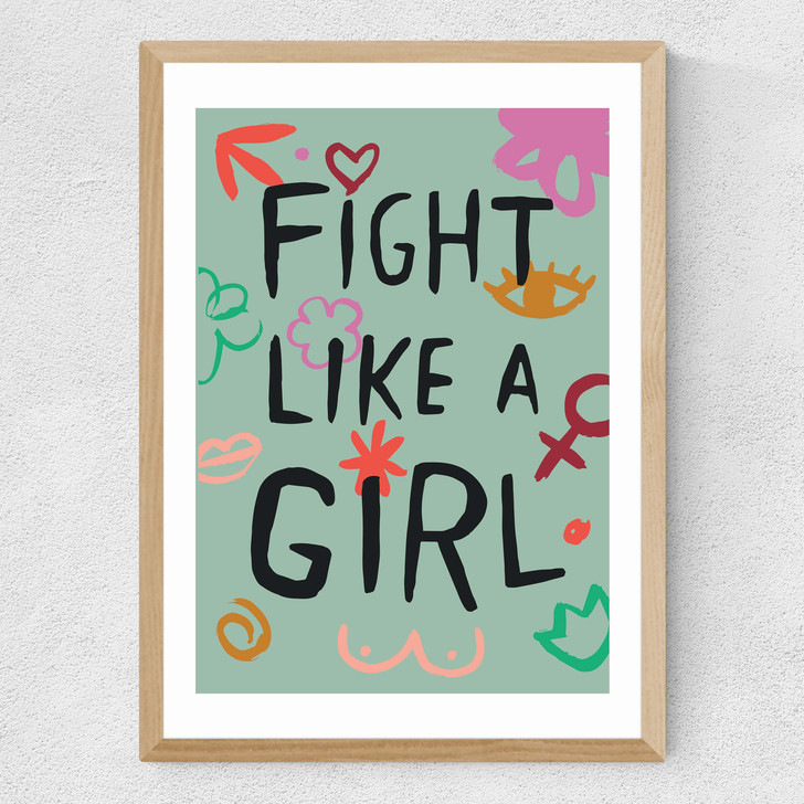 Fight Like A Girl Medium Oak Frame