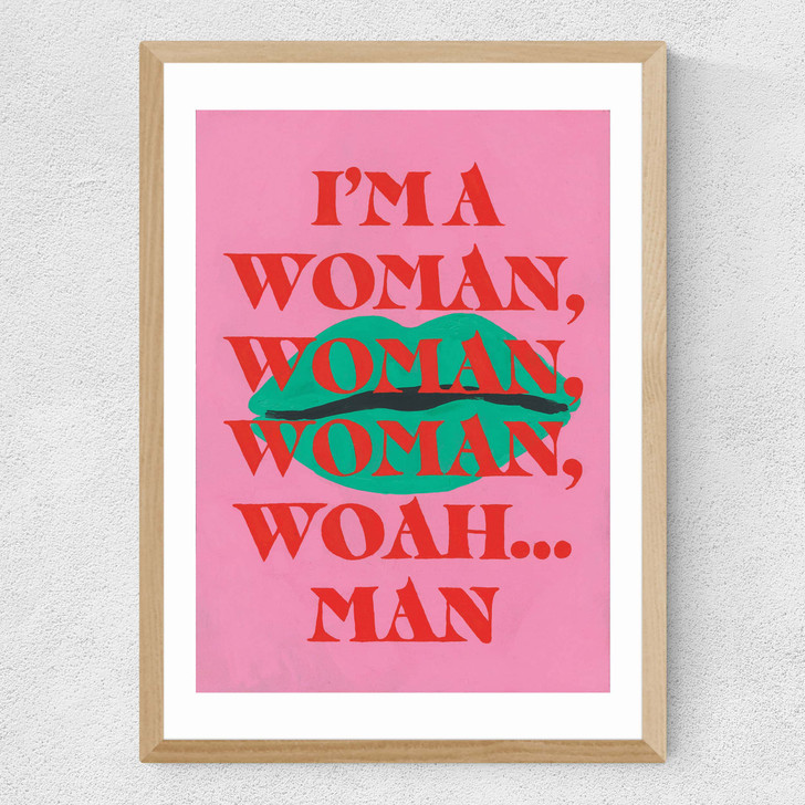 Woah Man Pink Medium Oak Frame Woah Man Pink Medium Oak Frame