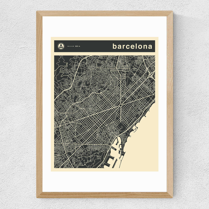 Barcelona Streetguide by Jazzberry Blue Medium Oak Frame