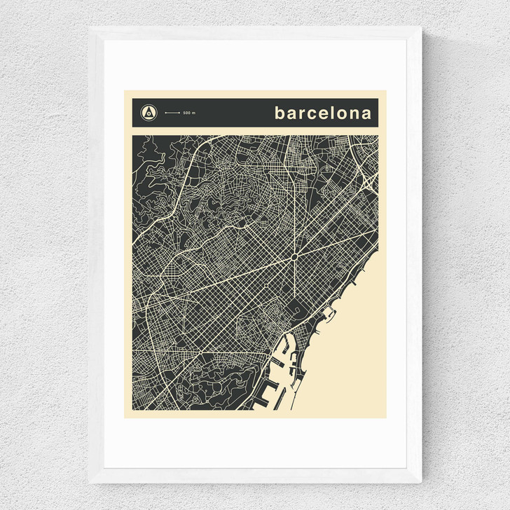 Barcelona Streetguide by Jazzberry Blue Medium White Frame