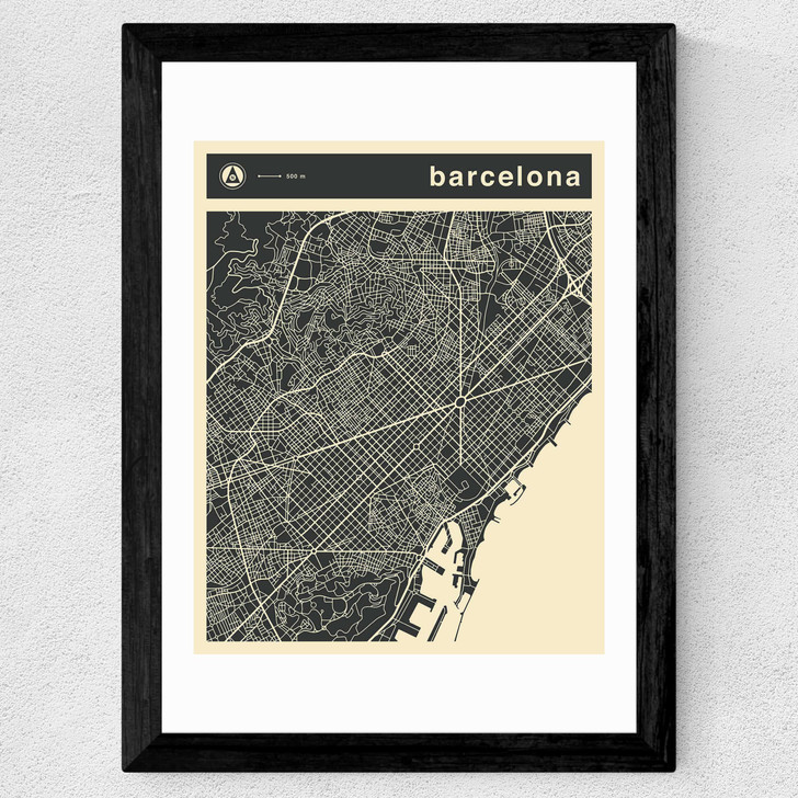 Barcelona Streetguide by Jazzberry Blue Wide Black Frame