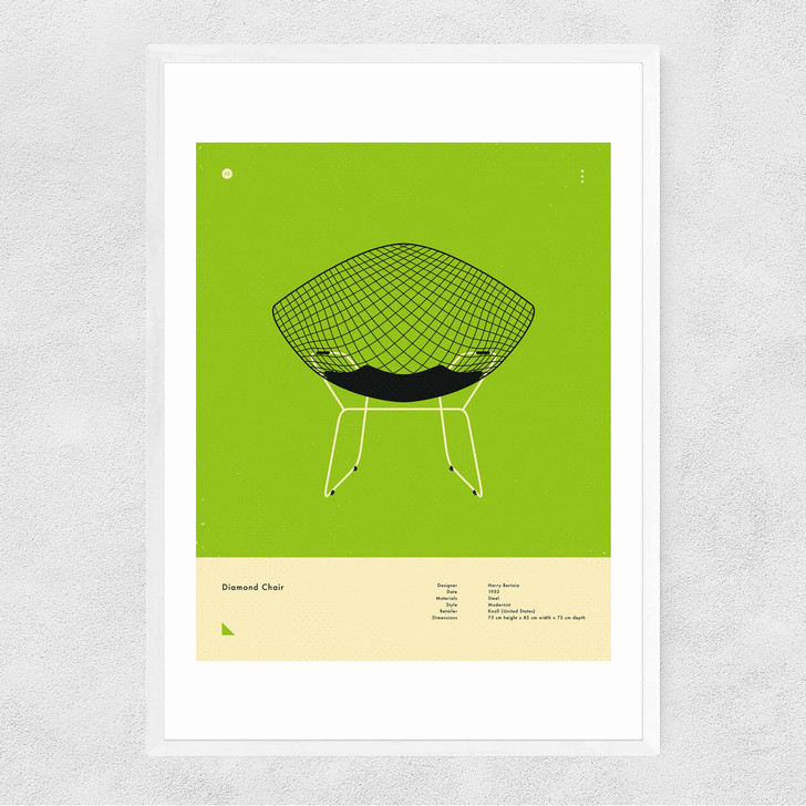 Green Diamond Chair Narrow White Frame