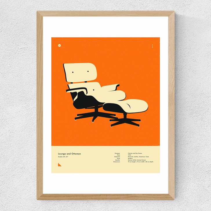 Orange Lounge Chair Medium Oak Frame