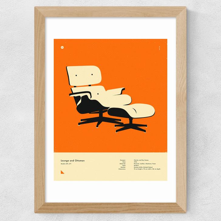 Orange Lounge Chair Wide Oak Frame