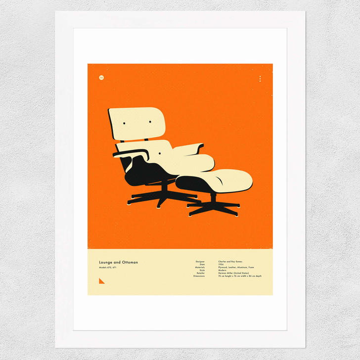 Orange Lounge Chair Wide White Frame
