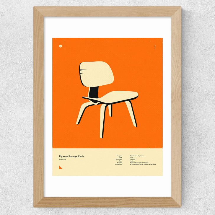 Orange Plywood Lounge Chair Wide Oak Frame