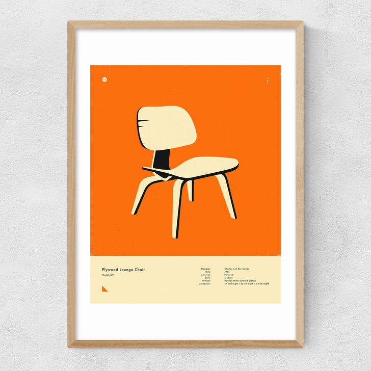 Orange Plywood Lounge Chair Narrow Oak Frame