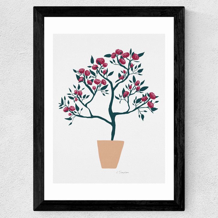 Potted Roses Wide Black Frame