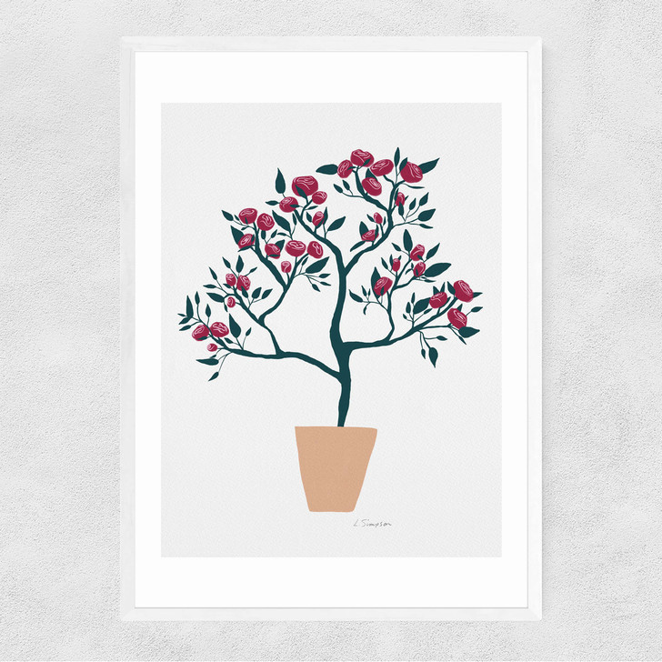 Potted Roses Narrow White Frame