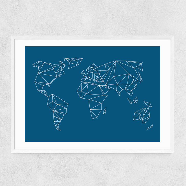 Geometric World Map Narrow White Frame Geometric World Map Narrow White Frame