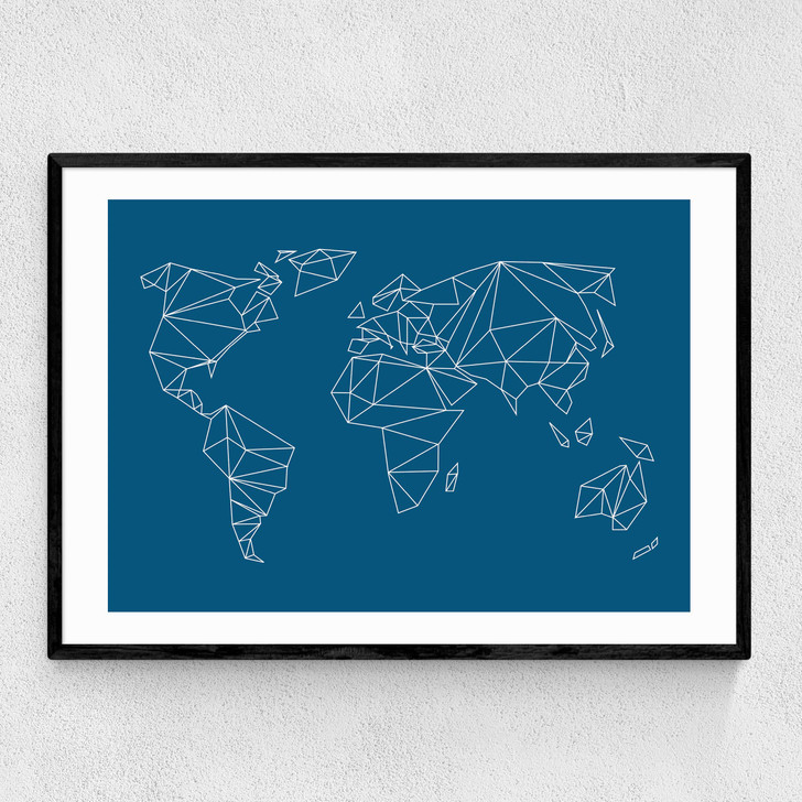 Geometric World Map Narrow Black Frame