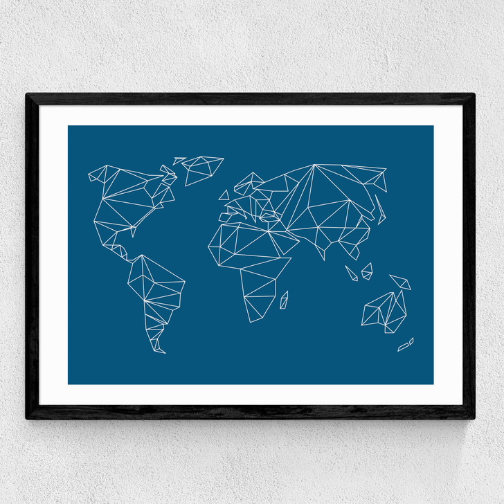Geometric World Map Medium Black Frame