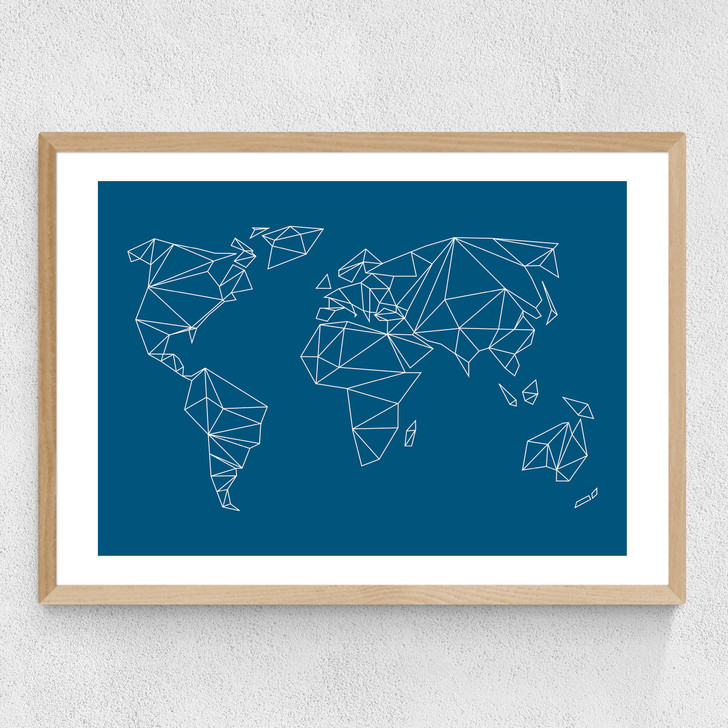Geometric World Map Medium Oak Frame