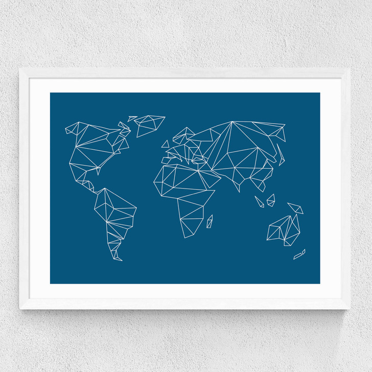 Geometric World Map Medium White Frame