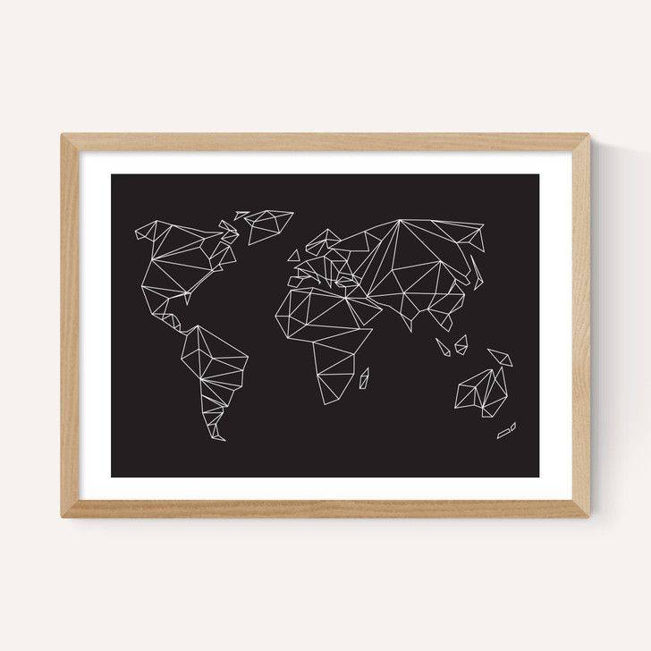 Geometric World Map Black