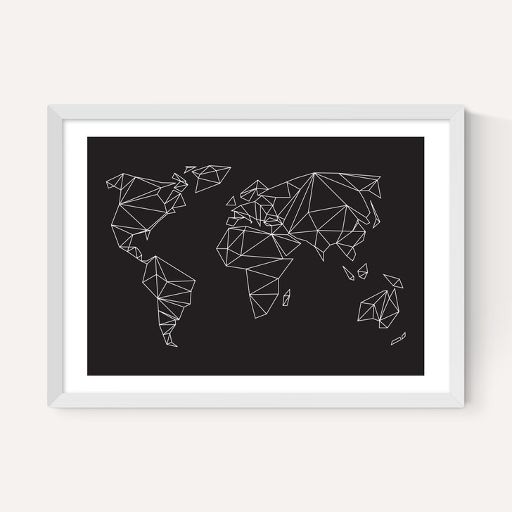Geometric World Map Black