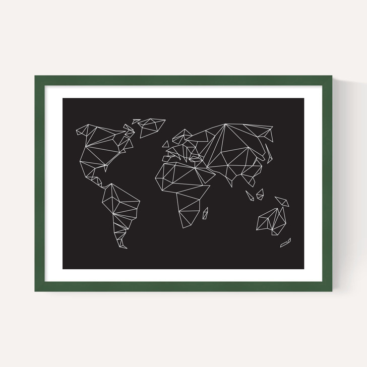Geometric World Map Black