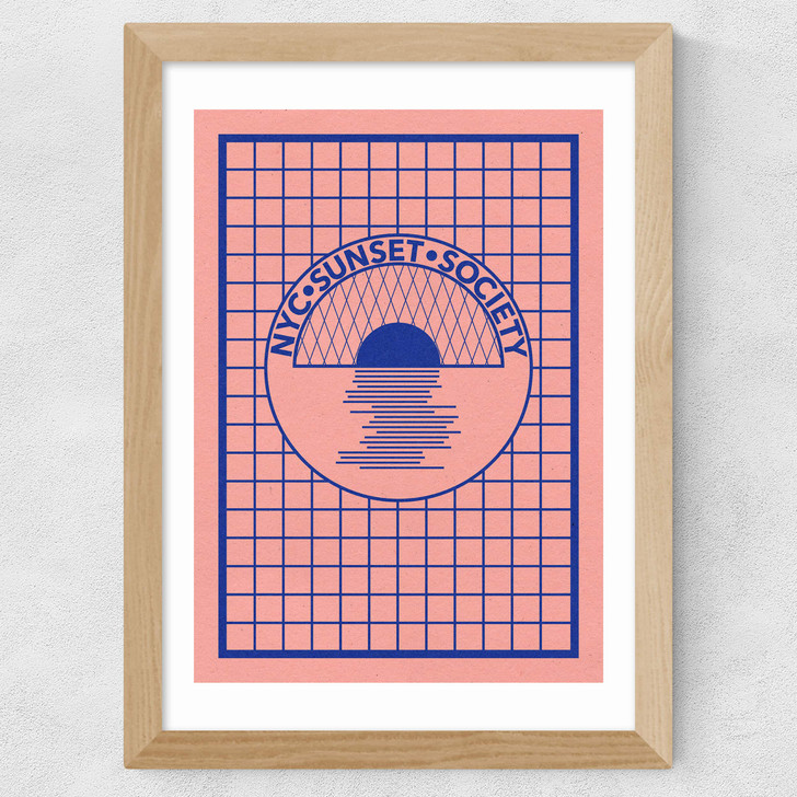 NYC Sunset Society Blue Wide Oak Frame NYC Sunset Society Blue Wide Oak Frame
