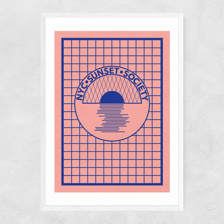 NYC Sunset Society Blue Narrow White Frame