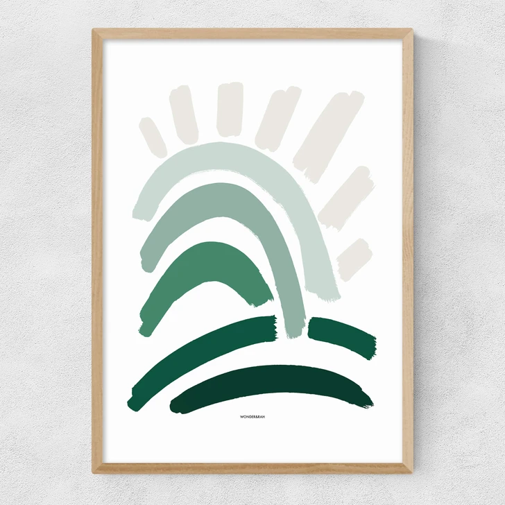 Sun Rays Green Narrow Oak Frame