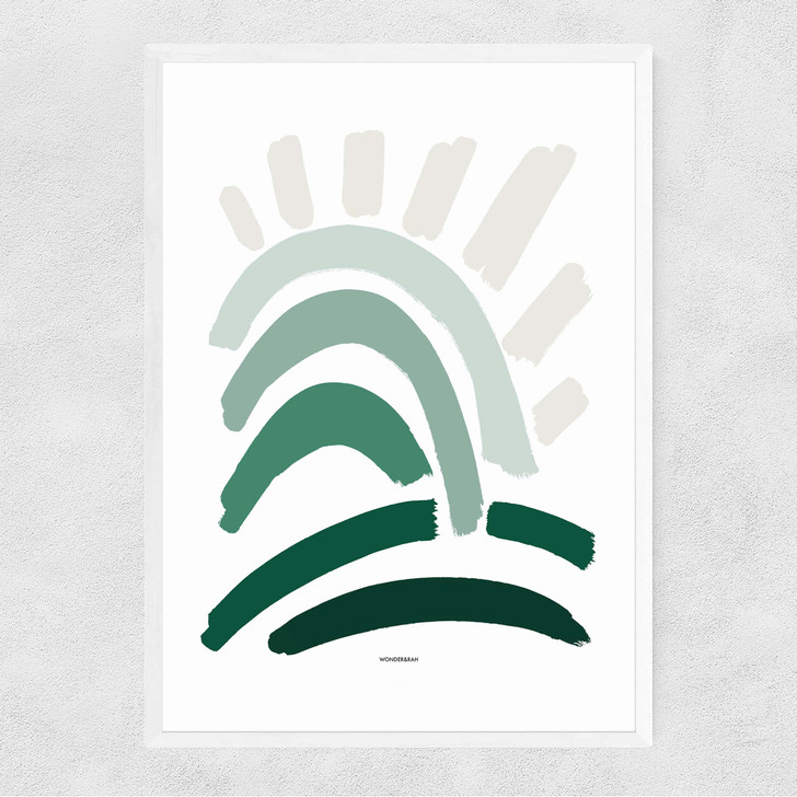 Sun Rays Green Narrow White Frame