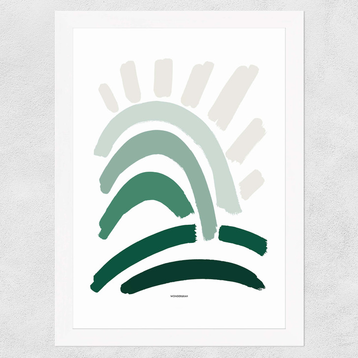 Sun Rays Green Wide White Frame