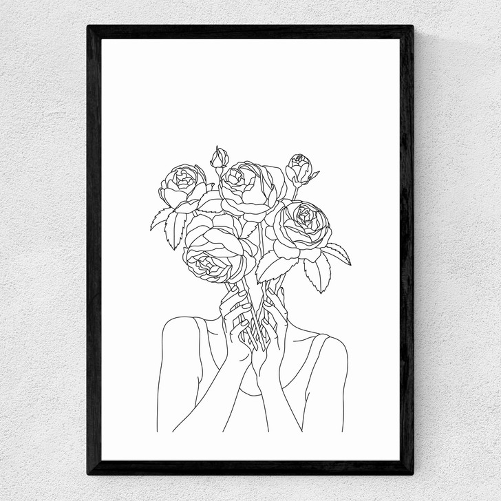 Line Art Flower Head Medium Black Frame Line Art Flower Head Medium Black Frame