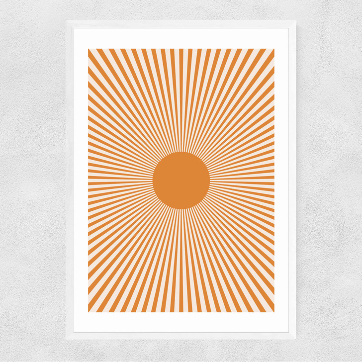 Orange Sun Rays Narrow White Frame