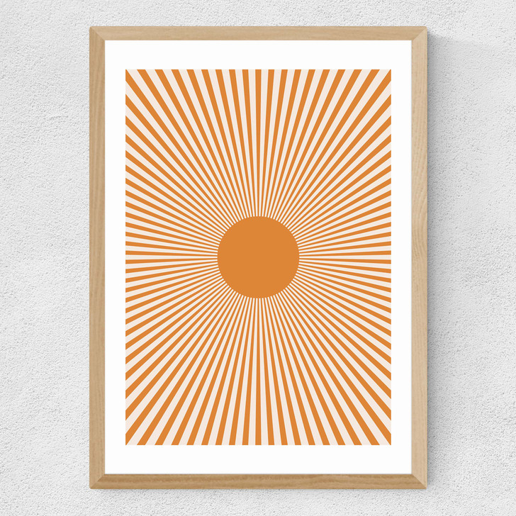 Orange Sun Rays Medium Oak Frame
