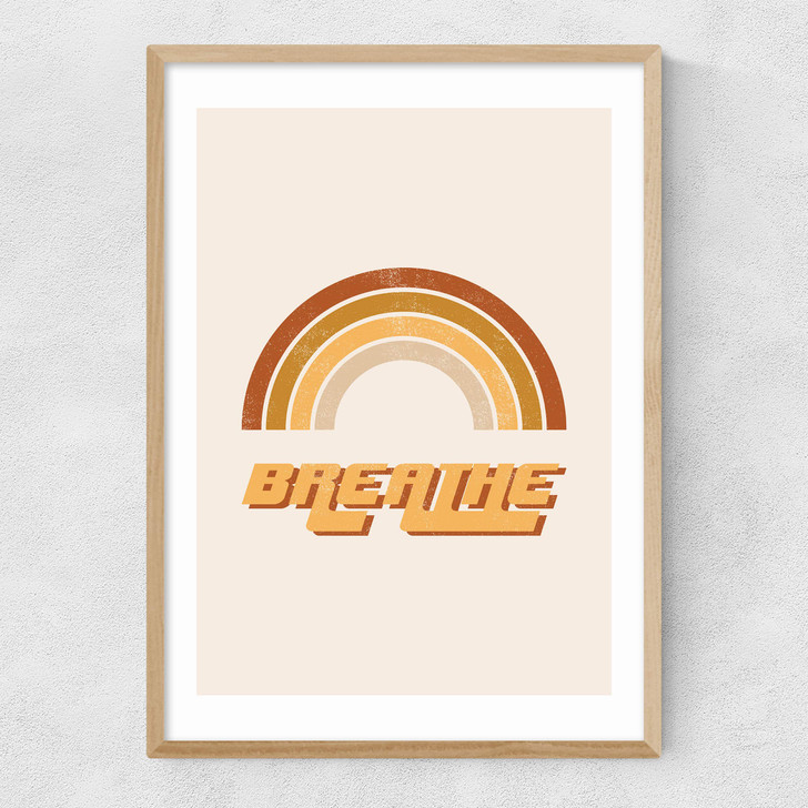 Retro Breathe Quote Narrow Oak Frame Retro Breathe Quote Narrow Oak Frame