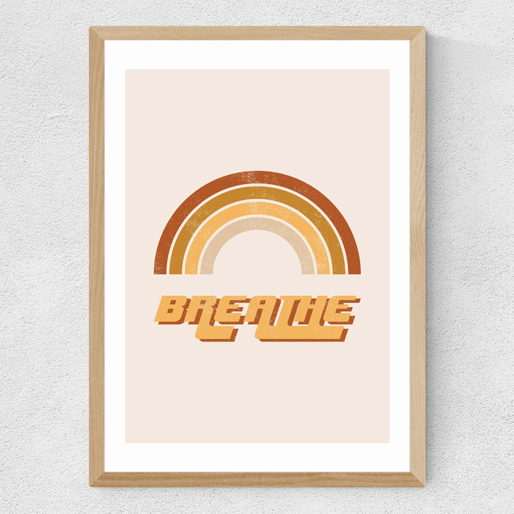 Retro Breathe Quote Medium Oak Frame Retro Breathe Quote Medium Oak Frame