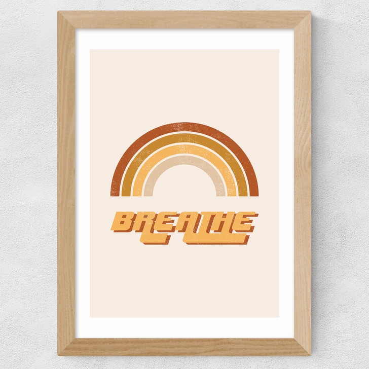 Retro Breathe Quote Wide Oak Frame Retro Breathe Quote Wide Oak Frame