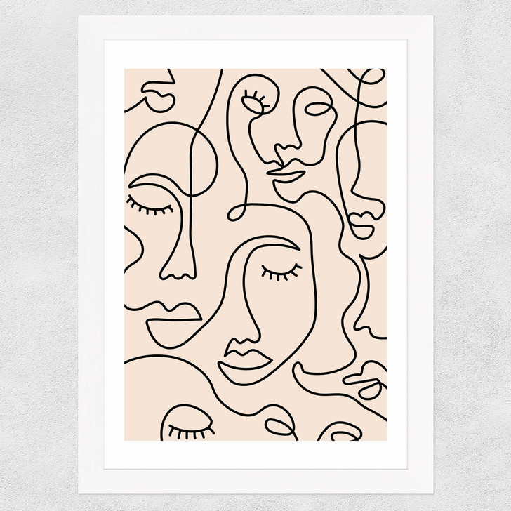 Single Line Faces Wide White Frame