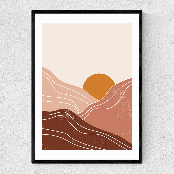 Sunset Landscape Narrow Black Frame