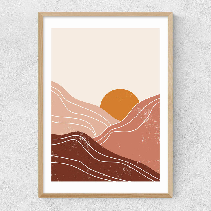 Sunset Landscape Narrow Oak Frame