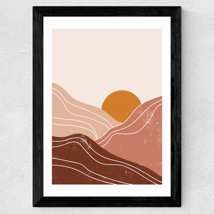 Sunset Landscape Wide Black Frame
