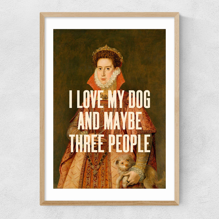 I Love My Dog Narrow Oak Frame