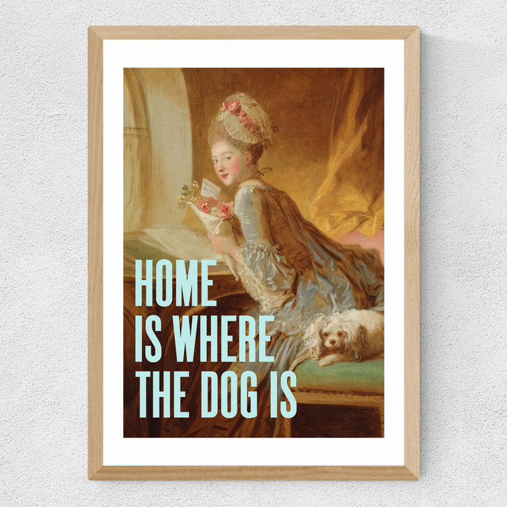Home Is Where The Dog Is Medium Oak Frame