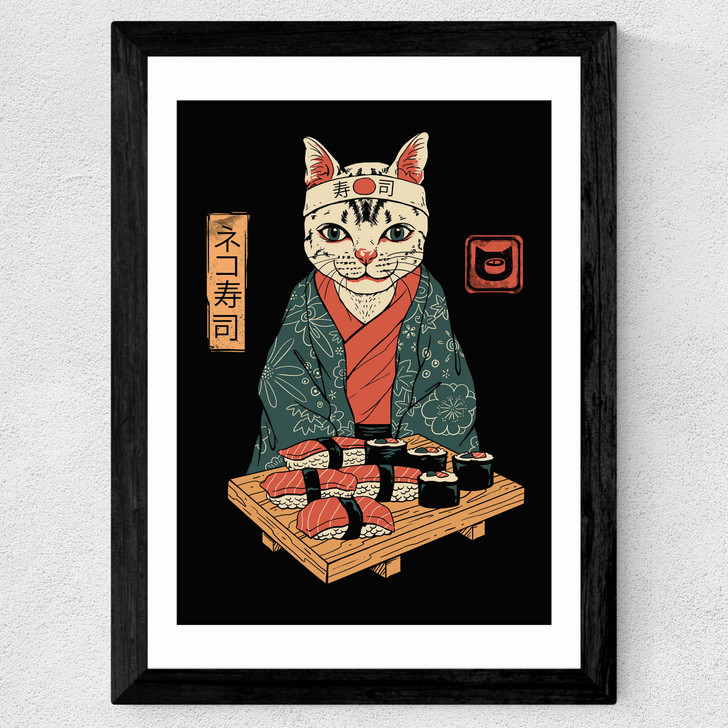 Neko Sushi Bar Wide Black Frame